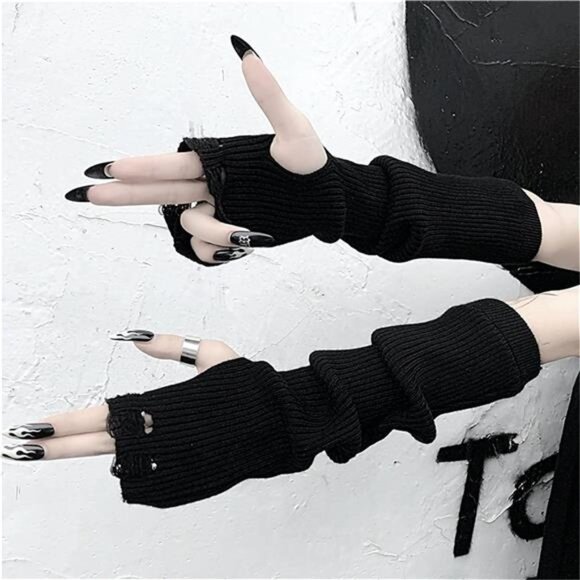 Arm Warmers Emo Punk Y2k Arm Sleeves Fingerless Gloves - Picture 4 of 6